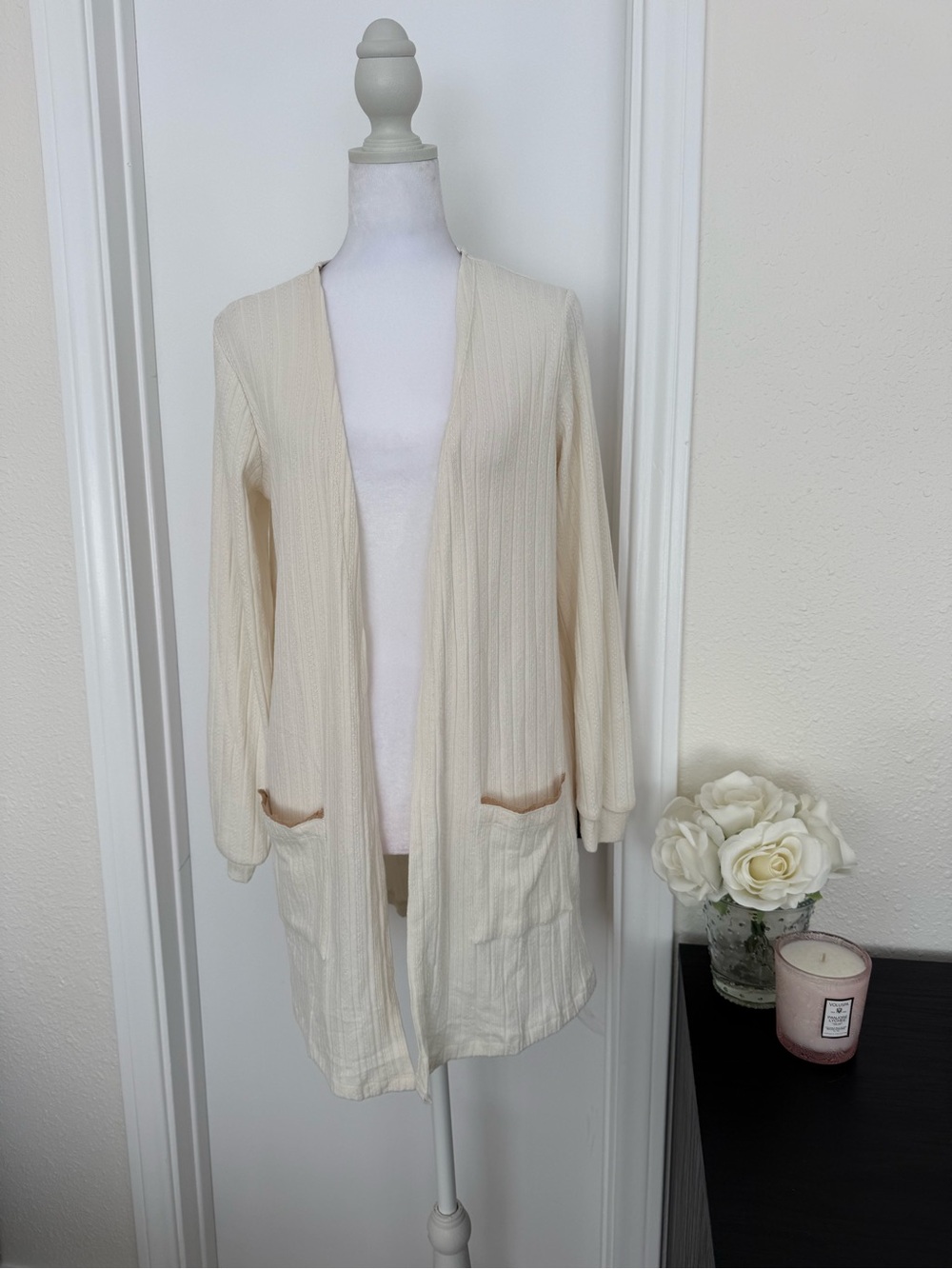 Blu Pepper Cream Open-Front Ribbed Cardigan - Picture 2 of 7